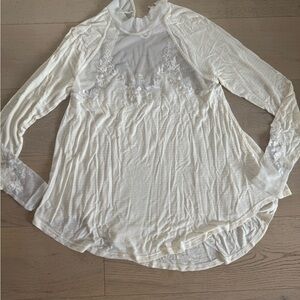 Free People Cream Lace Detail Blouse